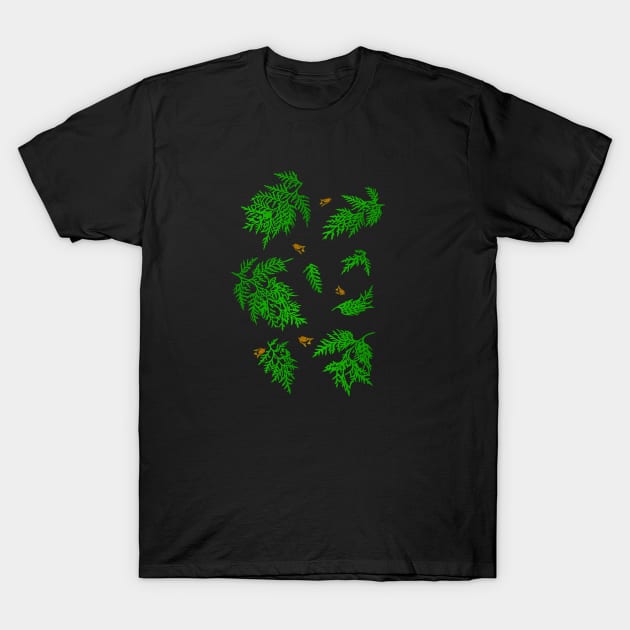 Coniferous Cedar Leaf Pattern (black) T-Shirt by Davey's Designs